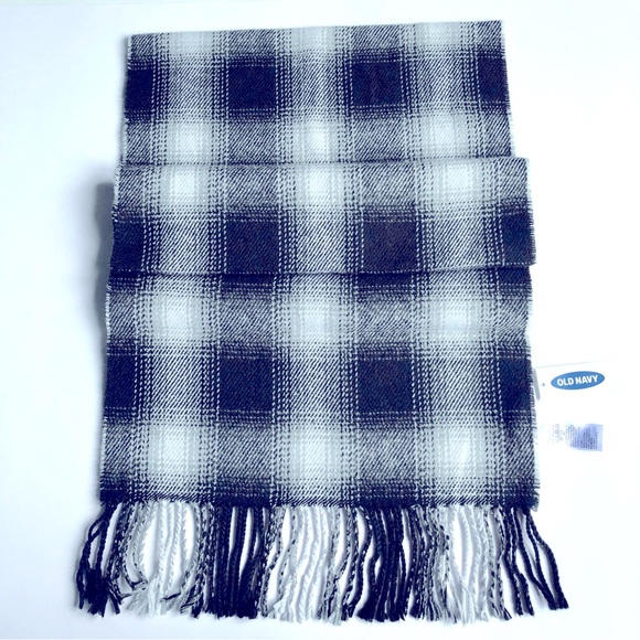NEW OLD NAVY Plaid Neck Scarf Fringed Hems GRAY 76” x 13” Men’s UNISEX - Picture 2 of 12